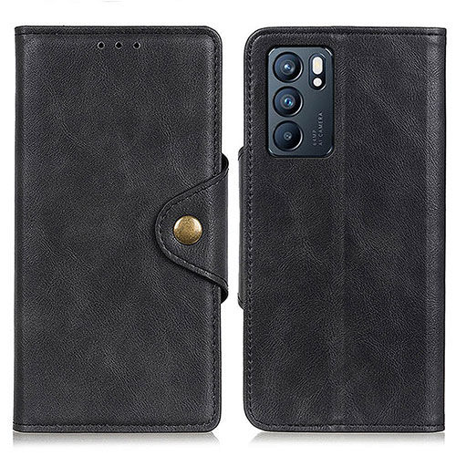 Leather Case Stands Flip Cover Holder N06P for Oppo Reno6 5G Black