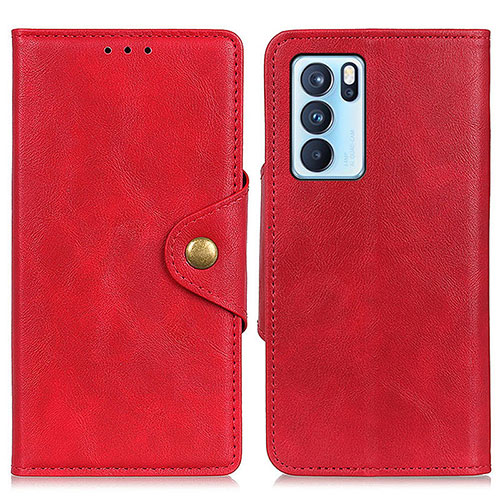 Leather Case Stands Flip Cover Holder N06P for Oppo Reno6 Pro 5G India Red