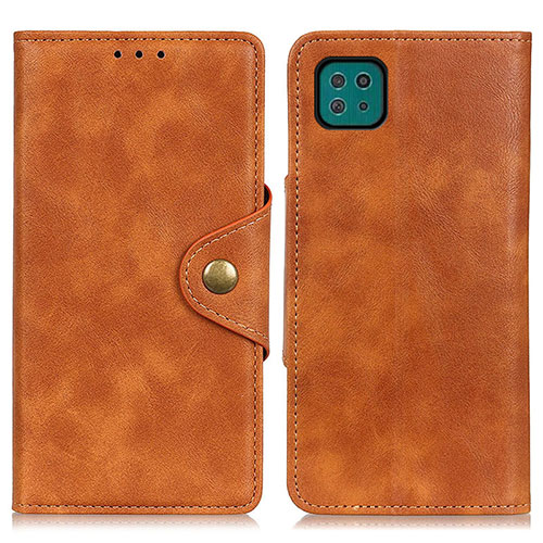 Leather Case Stands Flip Cover Holder N06P for Samsung Galaxy A22 5G Brown