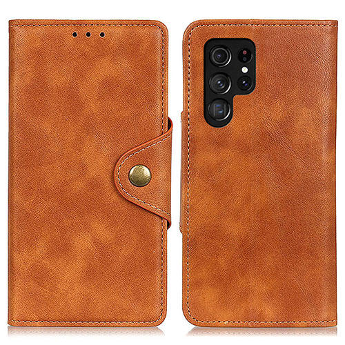 Leather Case Stands Flip Cover Holder N06P for Samsung Galaxy S22 Ultra 5G Brown