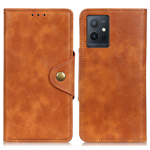 Leather Case Stands Flip Cover Holder N06P for Vivo iQOO Z6 5G Brown