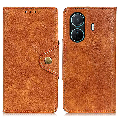 Leather Case Stands Flip Cover Holder N06P for Vivo iQOO Z6 Pro 5G Brown