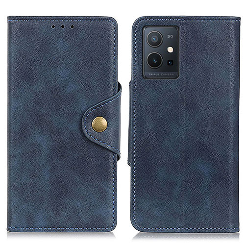 Leather Case Stands Flip Cover Holder N06P for Vivo T1 5G India Blue