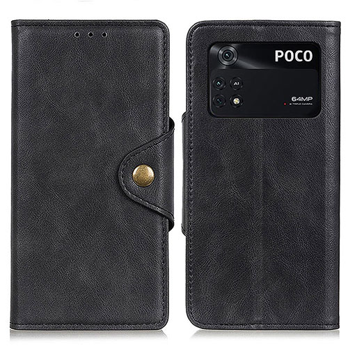 Leather Case Stands Flip Cover Holder N06P for Xiaomi Poco M4 Pro 4G Black