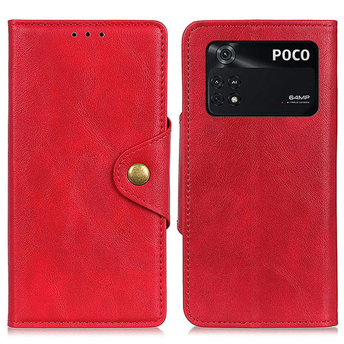 Leather Case Stands Flip Cover Holder N06P for Xiaomi Poco M4 Pro 4G Red