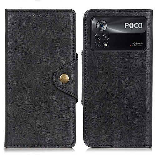 Leather Case Stands Flip Cover Holder N06P for Xiaomi Poco X4 Pro 5G Black