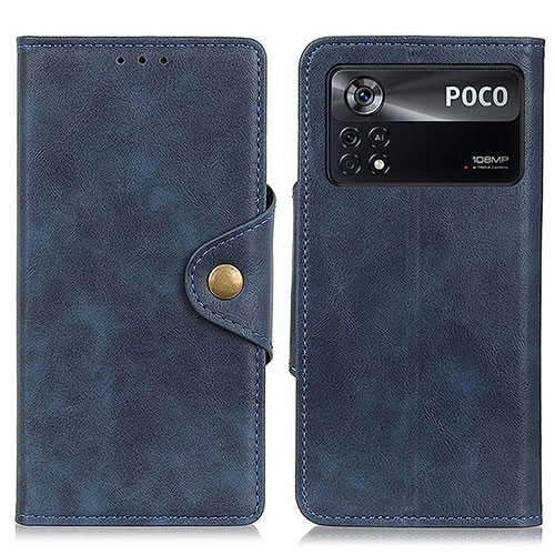 Leather Case Stands Flip Cover Holder N06P for Xiaomi Poco X4 Pro 5G Blue