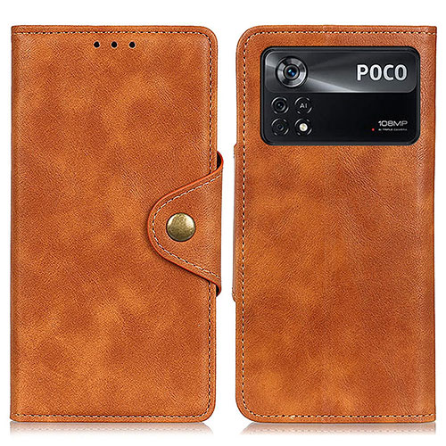 Leather Case Stands Flip Cover Holder N06P for Xiaomi Poco X4 Pro 5G Brown