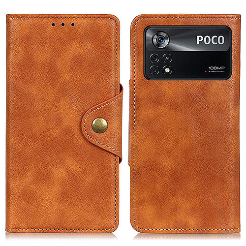 Leather Case Stands Flip Cover Holder N06P for Xiaomi Redmi Note 11E Pro 5G Brown