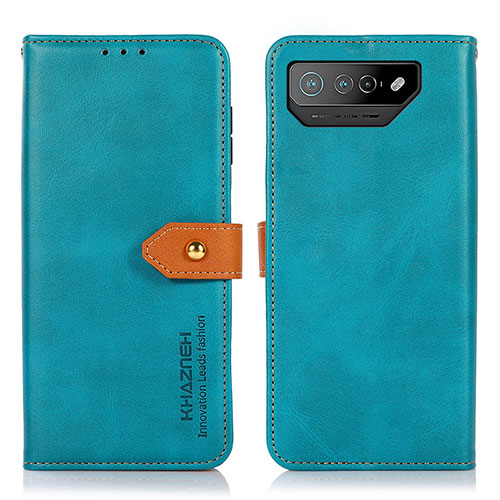 Leather Case Stands Flip Cover Holder N07P for Asus ROG Phone 7 Ultimate Cyan