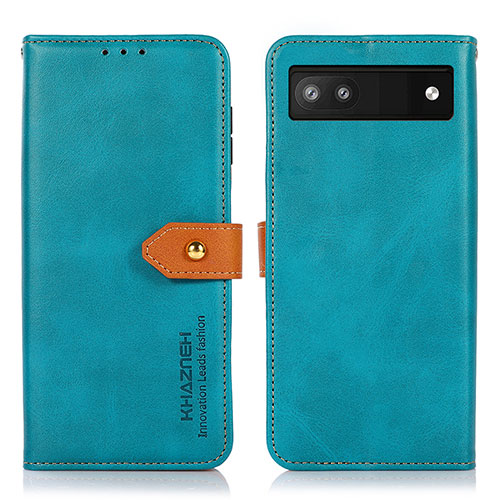 Leather Case Stands Flip Cover Holder N07P for Google Pixel 7a 5G Cyan