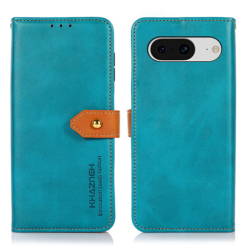 Leather Case Stands Flip Cover Holder N07P for Google Pixel 8 5G Cyan