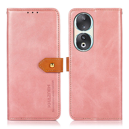 Leather Case Stands Flip Cover Holder N07P for Huawei Honor 90 5G Pink