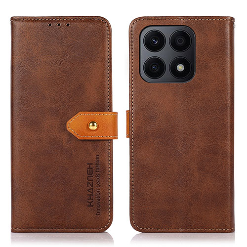 Leather Case Stands Flip Cover Holder N07P for Huawei Honor X8a 4G Brown