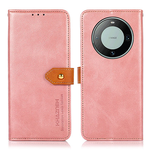 Leather Case Stands Flip Cover Holder N07P for Huawei Mate 60 Pro Pink