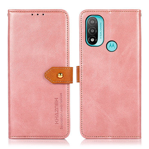 Leather Case Stands Flip Cover Holder N07P for Motorola Moto E20 Pink