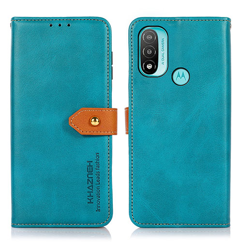 Leather Case Stands Flip Cover Holder N07P for Motorola Moto E30 Cyan