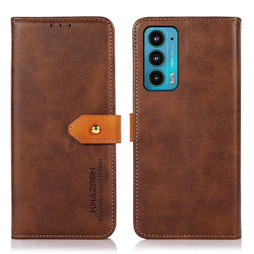 Leather Case Stands Flip Cover Holder N07P for Motorola Moto Edge 20 5G Brown