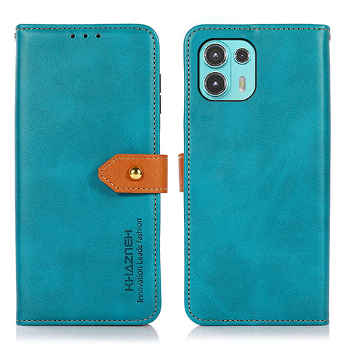 Leather Case Stands Flip Cover Holder N07P for Motorola Moto Edge 20 Lite 5G Cyan