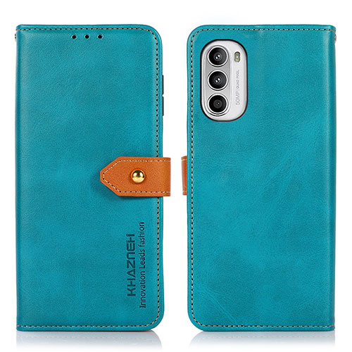 Leather Case Stands Flip Cover Holder N07P for Motorola Moto Edge (2022) 5G Cyan