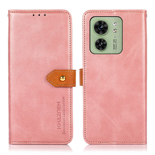 Leather Case Stands Flip Cover Holder N07P for Motorola Moto Edge (2023) 5G Pink