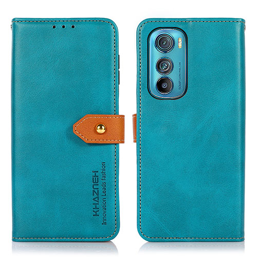 Leather Case Stands Flip Cover Holder N07P for Motorola Moto Edge 30 5G Cyan