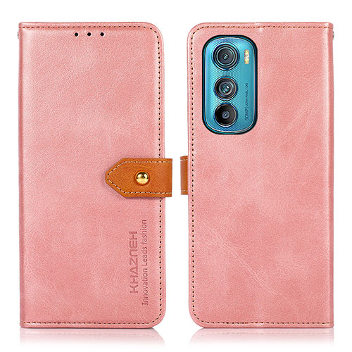 Leather Case Stands Flip Cover Holder N07P for Motorola Moto Edge 30 5G Pink