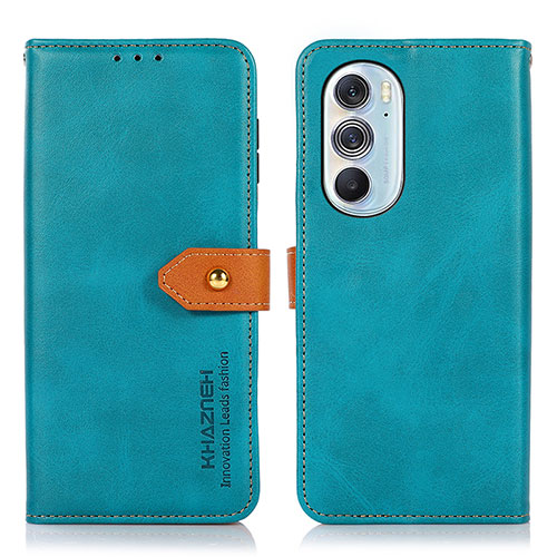 Leather Case Stands Flip Cover Holder N07P for Motorola Moto Edge 30 Pro 5G Cyan