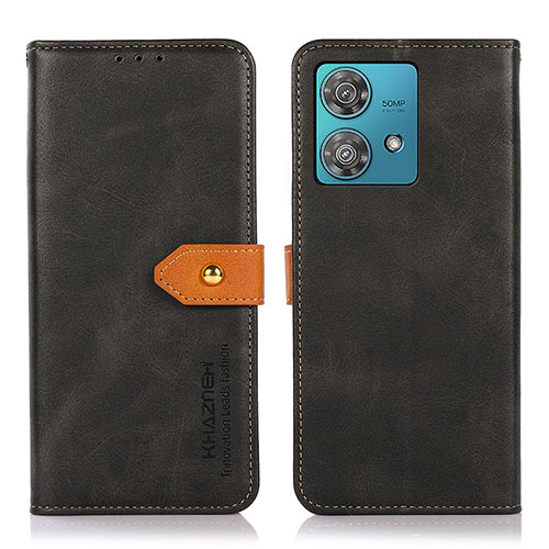 Leather Case Stands Flip Cover Holder N07P for Motorola Moto Edge 40 Neo 5G Black