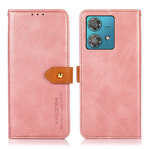 Leather Case Stands Flip Cover Holder N07P for Motorola Moto Edge 40 Neo 5G Pink