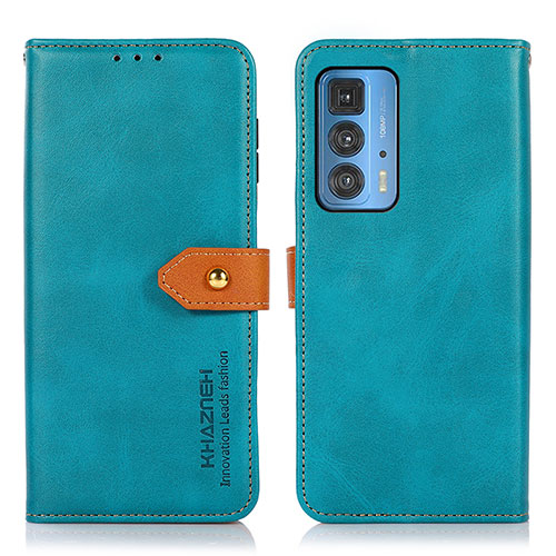 Leather Case Stands Flip Cover Holder N07P for Motorola Moto Edge S Pro 5G Cyan