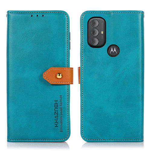 Leather Case Stands Flip Cover Holder N07P for Motorola Moto G Play Gen 2 Cyan