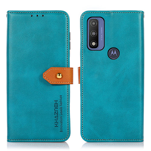 Leather Case Stands Flip Cover Holder N07P for Motorola Moto G Pure Cyan