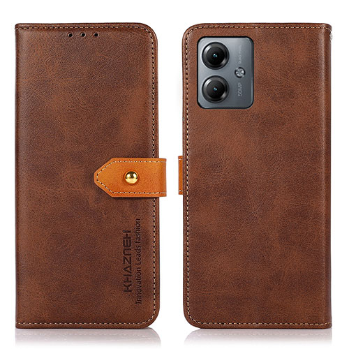 Leather Case Stands Flip Cover Holder N07P for Motorola Moto G14 Brown