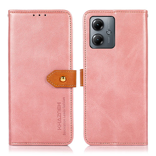 Leather Case Stands Flip Cover Holder N07P for Motorola Moto G14 Pink