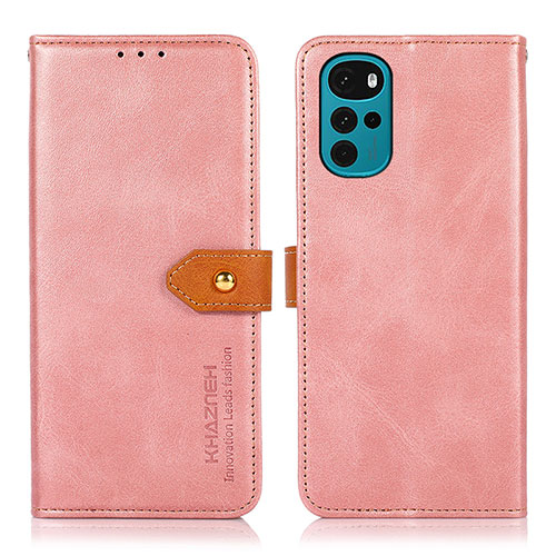 Leather Case Stands Flip Cover Holder N07P for Motorola Moto G22 Pink