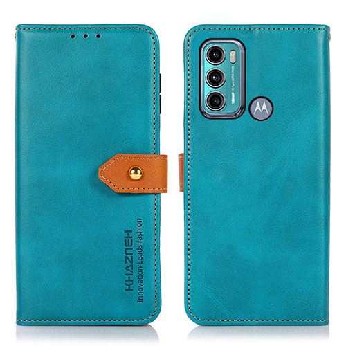 Leather Case Stands Flip Cover Holder N07P for Motorola Moto G40 Fusion Cyan