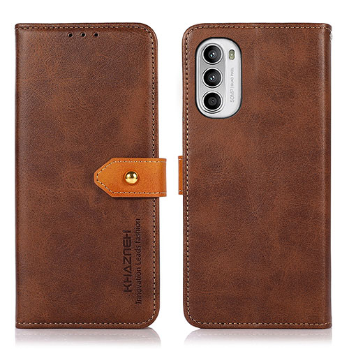 Leather Case Stands Flip Cover Holder N07P for Motorola MOTO G52 Brown