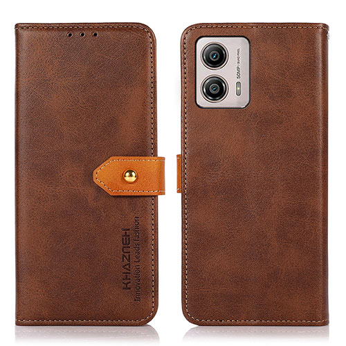 Leather Case Stands Flip Cover Holder N07P for Motorola Moto G53 5G Brown