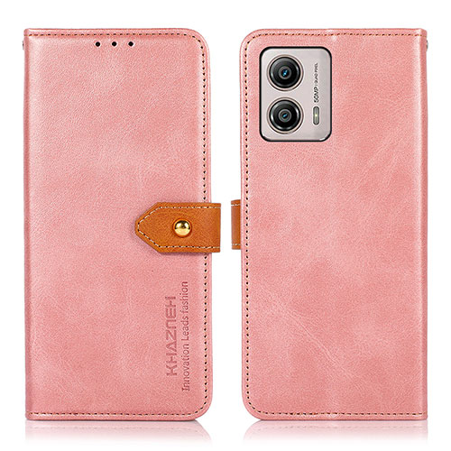 Leather Case Stands Flip Cover Holder N07P for Motorola Moto G53y 5G Pink