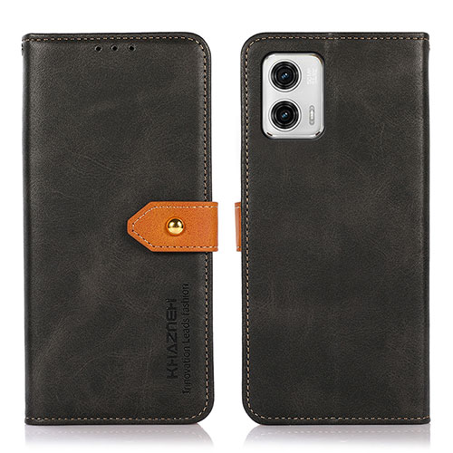 Leather Case Stands Flip Cover Holder N07P for Motorola Moto G73 5G Black