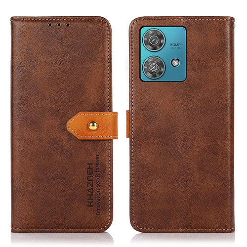 Leather Case Stands Flip Cover Holder N07P for Motorola Moto G84 5G Brown