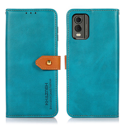 Leather Case Stands Flip Cover Holder N07P for Nokia C32 Cyan