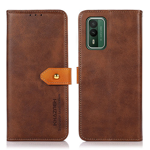 Leather Case Stands Flip Cover Holder N07P for Nokia XR21 Brown