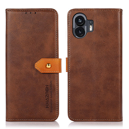 Leather Case Stands Flip Cover Holder N07P for Nothing Phone 2 Brown