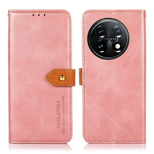 Leather Case Stands Flip Cover Holder N07P for OnePlus 11 5G Pink