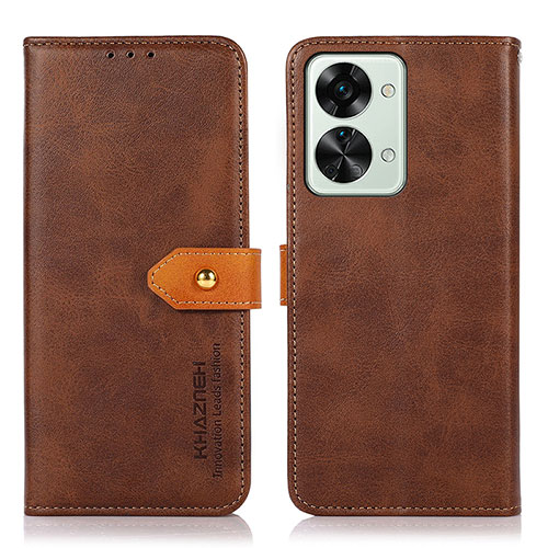 Leather Case Stands Flip Cover Holder N07P for OnePlus Nord 2T 5G Brown