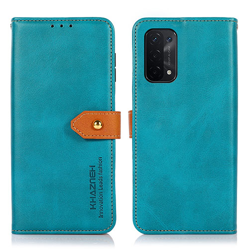 Leather Case Stands Flip Cover Holder N07P for Oppo A74 5G Cyan