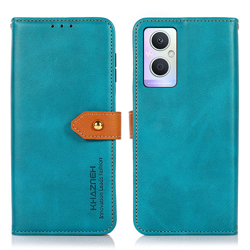 Leather Case Stands Flip Cover Holder N07P for Oppo A96 5G Cyan