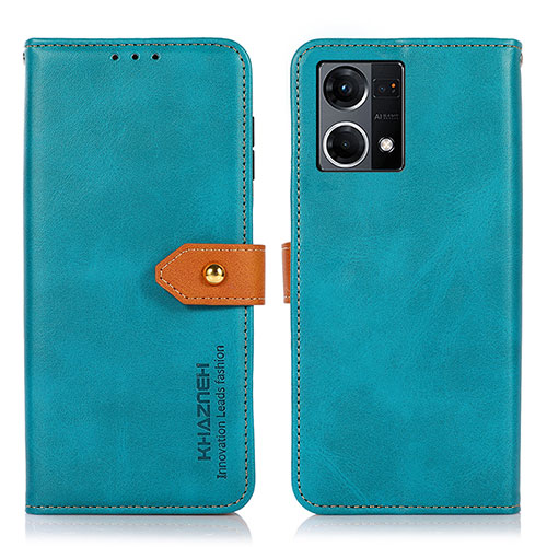 Leather Case Stands Flip Cover Holder N07P for Oppo F21 Pro 4G Cyan